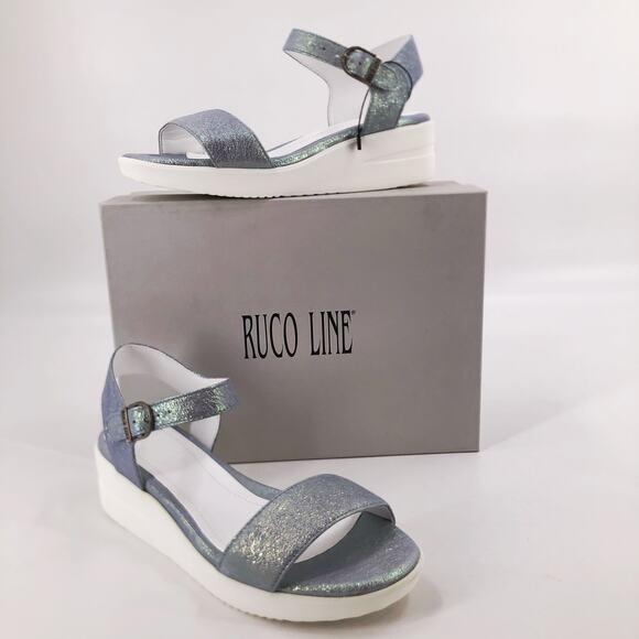 Ruco Line Sandals Metallic Blue Sz 10 NIB $295 - Picture 1 of 10